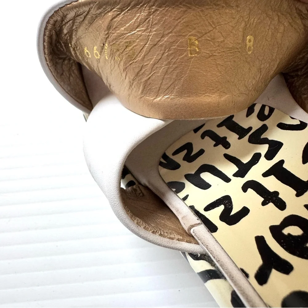 Stuart Weitzman White Leather Graphic Print Mule Wedge Heels Size 8 - Picture 9 of 13